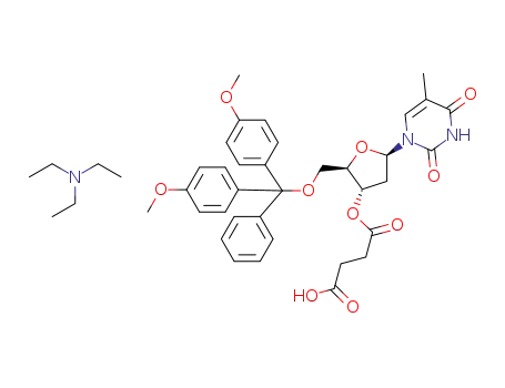Molecular Structure of 402944-22-3 (Thymidine, 5'-O-[bis(4-methoxyphenyl)phenylmethyl]-, 3'-(hydrogen
butanedioate), compd. with N,N-diethylethanamine (1:1))