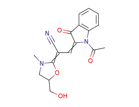 1-acetyl-2-[2-cyano-2-(5-hydroxymethyl-3-methyloxazolidin-2-ylidene)ethylidene]indolin-3-one