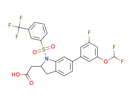 2-(6-(3-(difluoromethoxy)-5-fluorophenyl)-1-((3-(trifluoromethyl)phenyl)sulfonyl)indolin-2-yl)acetic acid