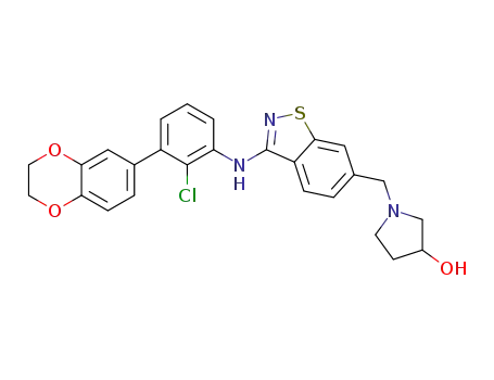 1-((3-((2-chloro-3-(2,3-dihydrobenzo[b][1,4]dioxin-6-yl)phenyl)amino)benzo[d]isothiazol-6-yl)methyl)pyrrolidin-3-ol