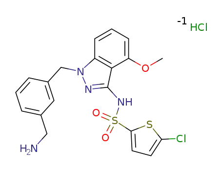 N-[1-{[3-(aminomethyl)phenyl]methyl}-4-(methoxy)-1H-indazole-3-yl]-5-chloro-2-thiophene sulfonamide hydrochloride