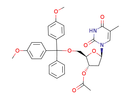 Molecular Structure of 40615-37-0 (Thymidine, 5'-O-[bis(4-methoxyphenyl)phenylmethyl]-, 3'-acetate)