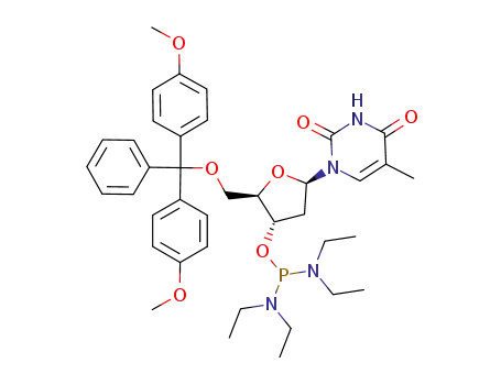 Molecular Structure of 104655-76-7 (Thymidine, 5'-O-[bis(4-methoxyphenyl)phenylmethyl]-,
3'-(tetraethylphosphorodiamidite))