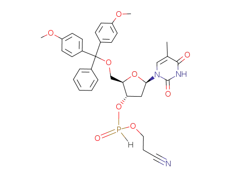 Molecular Structure of 102987-83-7 (Thymidine, 5'-O-[bis(4-methoxyphenyl)phenylmethyl]-, 3'-(2-cyanoethyl
phosphonate))