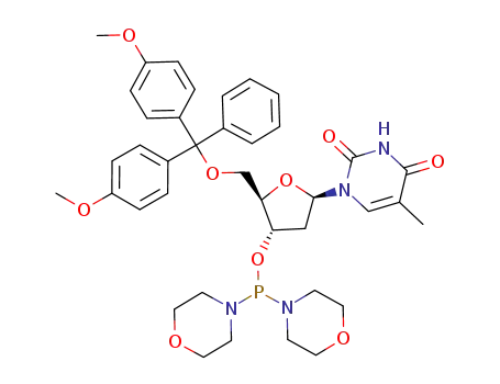 Molecular Structure of 114360-62-2 (Thymidine, 5'-O-[bis(4-methoxyphenyl)phenylmethyl]-,
3'-(di-4-morpholinylphosphinite))
