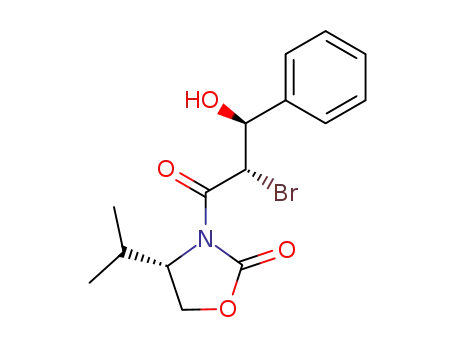 Molecular Structure of 127181-72-0 (2-Oxazolidinone,
3-[(2S,3S)-2-bromo-3-hydroxy-1-oxo-3-phenylpropyl]-4-(1-methylethyl)-,
(4S)-)