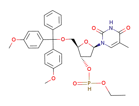 Molecular Structure of 105784-94-9 (Thymidine, 5'-O-[bis(4-methoxyphenyl)phenylmethyl]-, 3'-(ethyl
phosphonate))