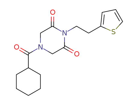 Molecular Structure of 89508-14-5 (2,6-Piperazinedione, 4-(cyclohexylcarbonyl)-1-[2-(2-thienyl)ethyl]-)