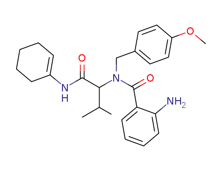 Molecular Structure of 175606-21-0 (Benzamide,
2-amino-N-[1-[(1-cyclohexen-1-ylamino)carbonyl]-2-methylpropyl]-N-[(4-
methoxyphenyl)methyl]-)