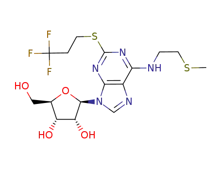 (2R,3S,4R,5R)-2-(hydroxy
methyl)-5-(6-((2-(methyl
thio)ethyl)amino)-2-((3,3,3-
trifluoropropyl)thio)-9H-purin-9-
yl)tetrahydrofuran-3,4-diol