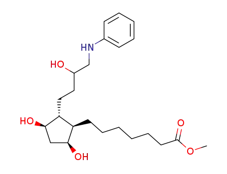 Molecular Structure of 221629-38-5 (Cyclopentaneheptanoic acid,
3,5-dihydroxy-2-[3-hydroxy-4-(phenylamino)butyl]-, methyl ester,
(1R,2R,3R,5S)-)