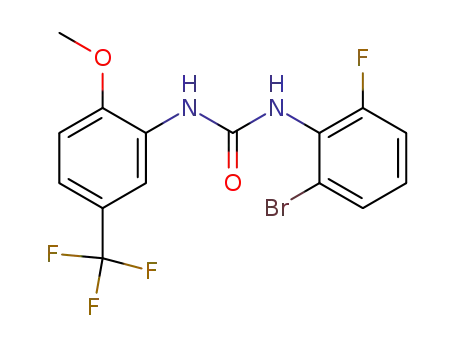 Molecular Structure of 917389-23-2 (Urea, N-(2-broMo-6-fluorophenyl)-N'-[2-Methoxy-5-(trifluoroMethyl)phenyl]-)