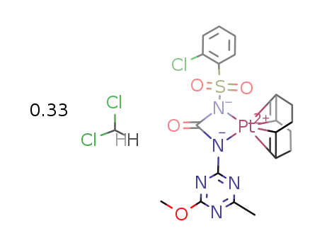 Pt(1,5-cyclo-octadiene)(ClC6H4SO2NC(O)NC3N3(Me)(OMe)) * 0.33 CH2Cl2