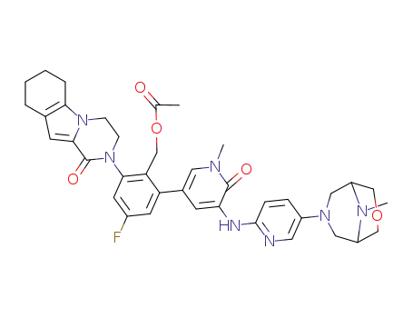 4-fluoro-2-(1-methyl-5-(5-(9-methyl-7-oxa-3,9-diaza-bicyclo-[3.3.1]nonan-3-yl)pyridin-2-ylamino)-6-oxo-1,6-dihydropyridin-3-yl)-6-(1-oxo-3,4,6,7,8,9-hexahydropyrazino[1,2-a]indol-2(1H)-yl)benzyl acetate
