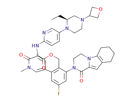 (S)-2-(5-(5-(2-ethyl-4-(oxetan-3-yl)piperazin-1-yl)pyridin-2-ylamino)-1-methyl-6-oxo-1,6-dihydropyridin-3-yl)-4-fluoro-6-(1-oxo-3,4,6,7,8,9-hexahydropyrazino[1,2-a]indol-2(1H)-yl)benzyl acetate