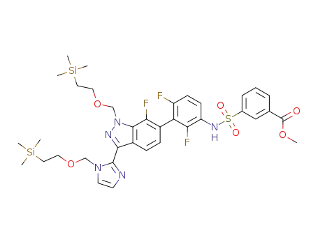 methyl 3-(N-(2,4-difluoro-3-(7-fluoro-1-((2-(trimethylsilyl)ethoxy)methyl)-3-(1-((2-(trimethylsilyl)ethoxy)methyl)-1H-imidazol-2-yl)-1H-indazol-6-yl)phenyl)sulfamoyl)benzoate