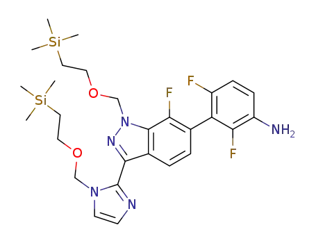 2,4-difluoro-3-(7-fluoro-1-((2-(trimethylsilyl)ethoxy)methyl)-3-(1-((2-(trimethylsilyl)ethoxy)methyl)-1H-imidazol-2-yl)-1H-indazol-6-yl)aniline