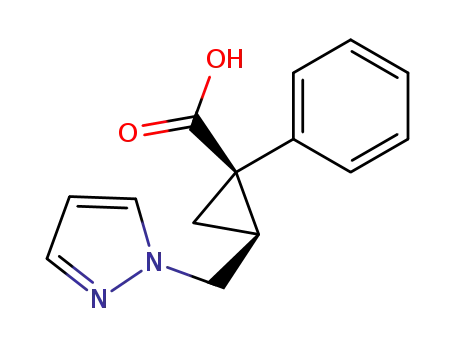 Molecular Structure of 141402-58-6 (Cyclopropanecarboxylic acid, 1-phenyl-2-(1H-pyrazol-1-ylmethyl)-, cis-)