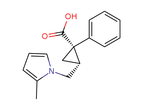 Molecular Structure of 141402-55-3 (Cyclopropanecarboxylic acid,
2-[(2-methyl-1H-pyrrol-1-yl)methyl]-1-phenyl-, cis-)