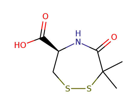 Molecular Structure of 82017-48-9 ((R)-4,5,6,7-Tetrahydro-7,7-dimethyl-6-oxo-3H-1,2,5-dithiazepine-4-carboxylic acid)