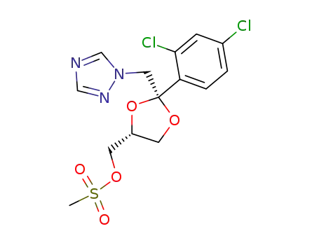 Molecular Structure of 67914-86-7 (cis-2-(2,4-Dichlorophenyl)-2-(1H-1,2,4-triazol-1-ylmethyl)-1,3-dioxolan-4-ylmethyl methanesulphonate)