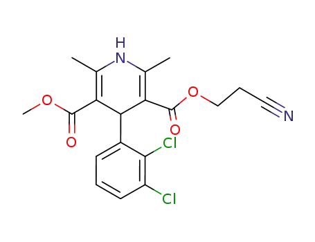 Molecular Structure of 110962-94-2 (4-(2,3-Dichloro-phenyl)-2,6-dimethyl-1,4-dihydro-pyridine-3,5-dicarboxylic acid 3-(2-cyano-ethyl) ester 5-methyl ester)