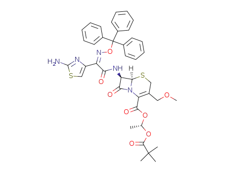 (6R,7R)-7-{2-(2-Amino-thiazol-4-yl)-2-[(Z)-trityloxyimino]-acetylamino}-3-methoxymethyl-8-oxo-5-thia-1-aza-bicyclo[4.2.0]oct-2-ene-2-carboxylic acid (S)-1-(2,2-dimethyl-propionyloxy)-ethyl ester