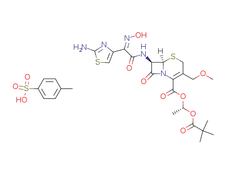 (6R,7R)-7-{2-(2-Amino-thiazol-4-yl)-2-[(Z)-hydroxyimino]-acetylamino}-3-methoxymethyl-8-oxo-5-thia-1-aza-bicyclo[4.2.0]oct-2-ene-2-carboxylic acid (S)-1-(2,2-dimethyl-propionyloxy)-ethyl ester; compound with toluene-4-sulfonic acid
