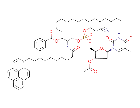 Benzoic acid 1-[2-[[(2R,3S,5R)-3-acetoxy-5-(5-methyl-2,4-dioxo-3,4-dihydro-2H-pyrimidin-1-yl)-tetrahydro-furan-2-ylmethoxy]-(2-cyano-ethoxy)-phosphoryloxy]-1-(10-pyren-1-yl-decanoylamino)-ethyl]-hexadecyl ester