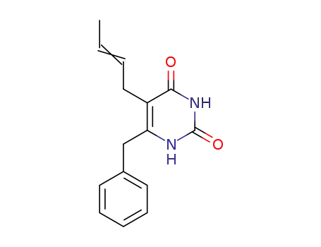 Molecular Structure of 486999-72-8 (2,4(1H,3H)-Pyrimidinedione, 5-(2-butenyl)-6-(phenylmethyl)-)