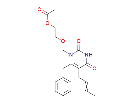 Molecular Structure of 486999-81-9 (2,4(1H,3H)-Pyrimidinedione,
1-[[2-(acetyloxy)ethoxy]methyl]-5-(2-butenyl)-6-(phenylmethyl)-)
