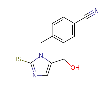Molecular Structure of 252882-62-5 (Benzonitrile,
4-[[2,3-dihydro-5-(hydroxymethyl)-2-thioxo-1H-imidazol-1-yl]methyl]-)
