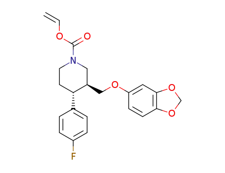 Molecular Structure of 600135-90-8 (1-Piperidinecarboxylic acid,
3-[(1,3-benzodioxol-5-yloxy)methyl]-4-(4-fluorophenyl)-, ethenyl ester,
(3S,4R)-)