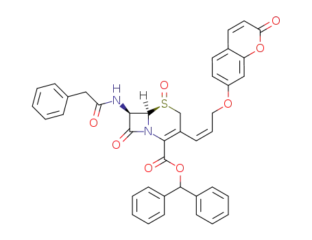 (5S,6R,7R)-5,8-Dioxo-3-[(Z)-3-(2-oxo-2H-chromen-7-yloxy)-propenyl]-7-phenylacetylamino-5λ4-thia-1-aza-bicyclo[4.2.0]oct-2-ene-2-carboxylic acid benzhydryl ester