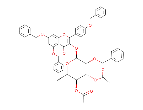 Molecular Structure of 849938-27-8 (5,7-Bis-(benzyloxy)-α-(4-(benzyloxy)phenyl)-3-[3,4-di-O-acetyl-α-O-acetyl-α-L-rhamnopyranosyloxyl]-4H-chromen-4-one)