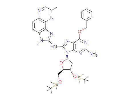 Molecular Structure of 896719-54-3 (3',5'-Di-O-tert-butyldiMethylsilyl-2'-deoxy-8-[(3-Methyl-8-Methyl-3H-iMidazo[4,5-f]quinoxalin-2-yl)aMino]-6-O-benzyl-guanosine)