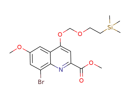 Molecular Structure of 442549-51-1 (2-Quinolinecarboxylic acid,
8-bromo-6-methoxy-4-[[2-(trimethylsilyl)ethoxy]methoxy]-, methyl ester)