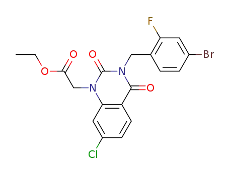 Molecular Structure of 112733-28-5 (ETHYL [3-(4-BROMO-2-FLUOROBENZYL)-7-CHLORO-2,4-DIOXO-1,2,3,4-TETRAHYDROQUINAZOLIN-1-YL]ACETATE)