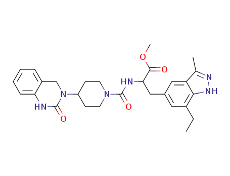 (+/-)-3-(7-ethyl-3-methyl-1H-indazol-5-yl)-2-{[4-(2-oxo-1,4-dihydro-2H-quinazolin-3-yl)-piperidine-1-carbonyl]-amino}-propionic acid methyl ester