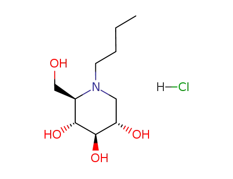 Molecular Structure of 210110-90-0 (N-BUTYLDEOXYNOJIRIMYCIN, HYDROCHLORIDE)