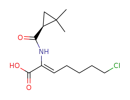 Molecular Structure of 877674-77-6 (7-Chloro-2-[[[(1S)-2,2-dimethylcyclopropyl]carbonyl]amino]-2-heptenoic acid)