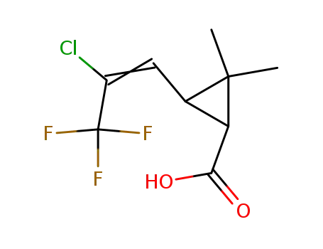 Molecular Structure of 74609-46-4 (3-(2-CHLORO-3,3,3-TRIFLUORO-1-PROPENYL)-2,2-DIMETHYLCYCLOPROPANECARBOXYLIC ACID)
