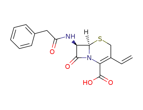 Molecular Structure of 33748-00-4 (5-Thia-1-azabicyclo[4.2.0]oct-2-ene-2-carboxylic acid,
3-ethenyl-8-oxo-7-[(phenylacetyl)amino]-, (6R,7R)-)