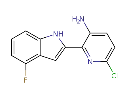 Molecular Structure of 1621888-52-5 (3-Pyridinamine,6-chloro-2-(4-fluoro-1H-indol-2-yl))