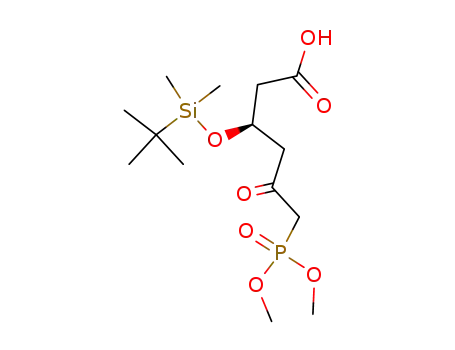 Molecular Structure of 96555-55-4 (Hexanoic acid,
6-(dimethoxyphosphinyl)-3-[[(1,1-dimethylethyl)dimethylsilyl]oxy]-5-oxo-,
(R)-)