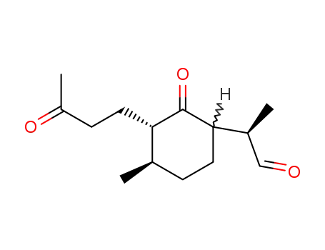 Molecular Structure of 1093625-96-7 ((2S,3R,6RS)-2-(3-Oxobutyl)-3-Methyl-6-[(R)-2-propanal]cyclohexanone)