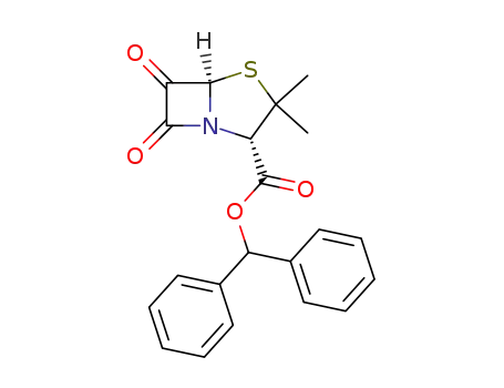 Molecular Structure of 129792-01-4 (4-Thia-1-azabicyclo[3.2.0]heptane-2-carboxylic acid,
3,3-dimethyl-6,7-dioxo-, diphenylmethyl ester, (2S,5R)-)