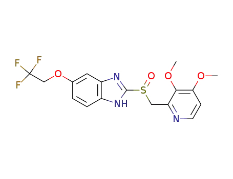 Molecular Structure of 138786-69-3 (1H-Benzimidazole,
2-[[(3,4-dimethoxy-2-pyridinyl)methyl]sulfinyl]-5-(2,2,2-trifluoroethoxy)-)