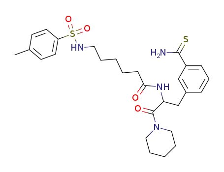 Molecular Structure of 93236-01-2 (Hexanamide,
N-[1-[[3-(aminothioxomethyl)phenyl]methyl]-2-oxo-2-(1-piperidinyl)ethyl]-
6-[[(4-methylphenyl)sulfonyl]amino]-)