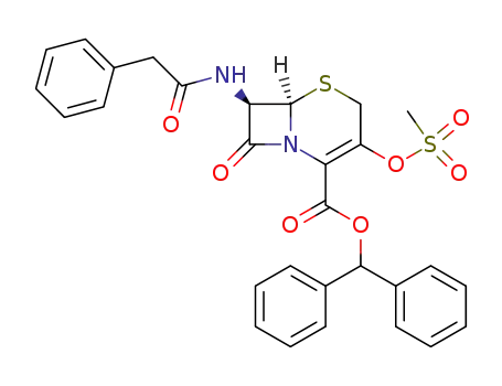 Molecular Structure of 92096-37-2 (DIPHENYLMETHYL (7R)-3-(MESYLOXY)-7-(PHENYLACETAMIDO)-3,4-DIDEHYDROCEPHAM-4-CARBOXYLATE)